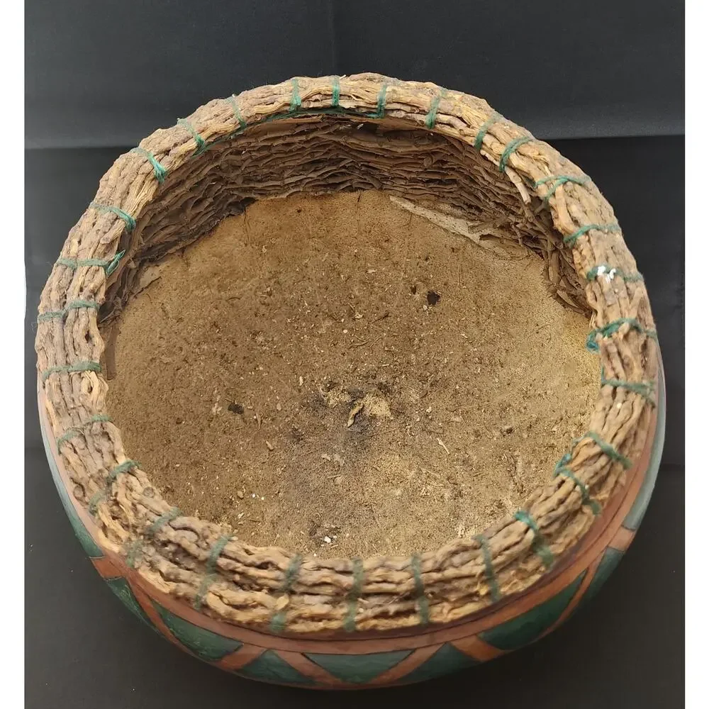 Natural Gourd Basket weaved twigs and hand painted